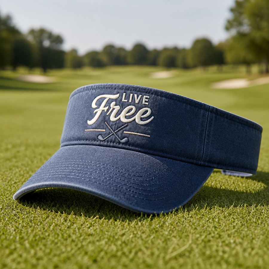 Live Free Crossed Golf Clubs Embroidered Visor