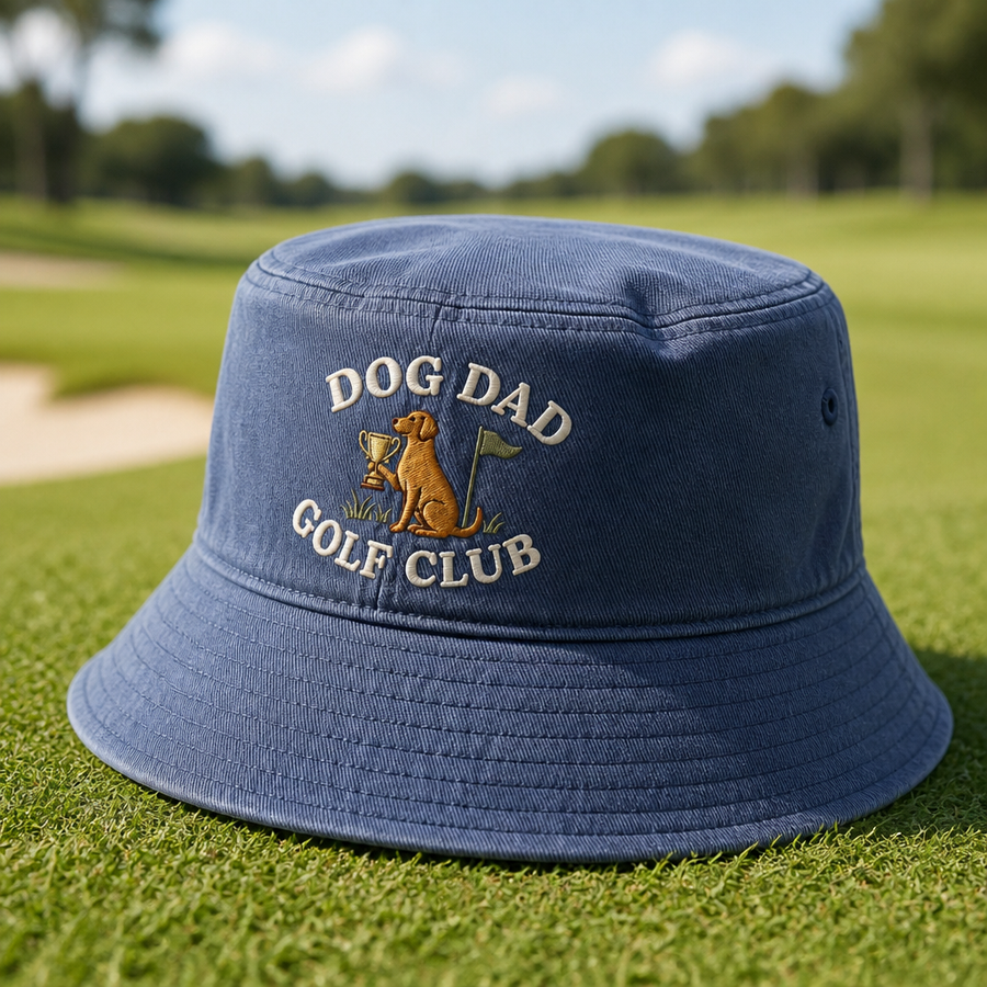 Dog Dad Golf Trophy Custom Name Embroidered Bucket Hat