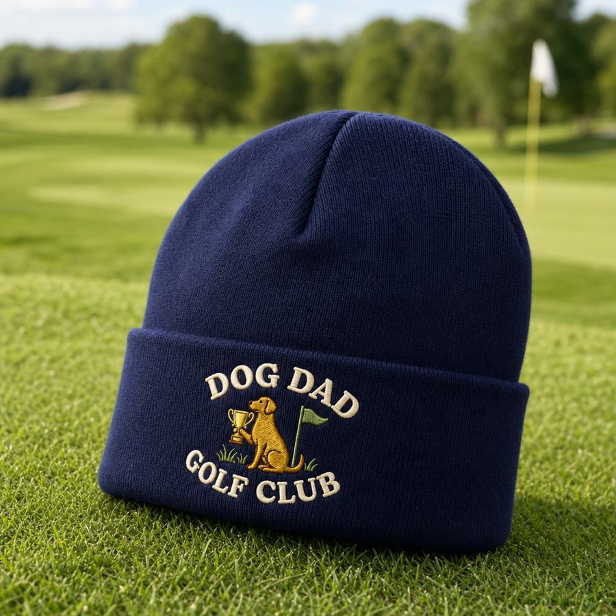 Dog Dad Golf Trophy Custom Name Embroidered Beanie