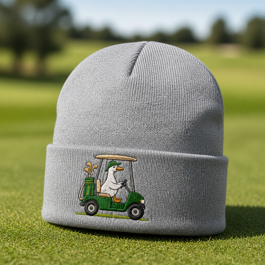 Goose Driving a Golf Cart Embroidered Beanie