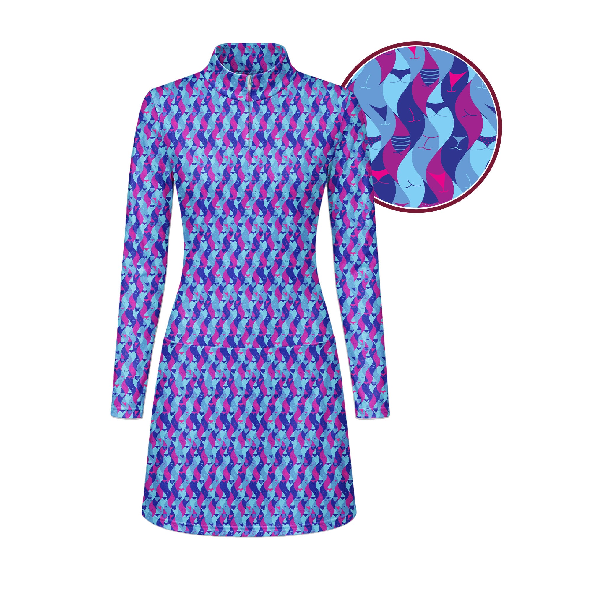Cheek Peek Long Sleeve Dress, Women's Golf Polo Dress, L