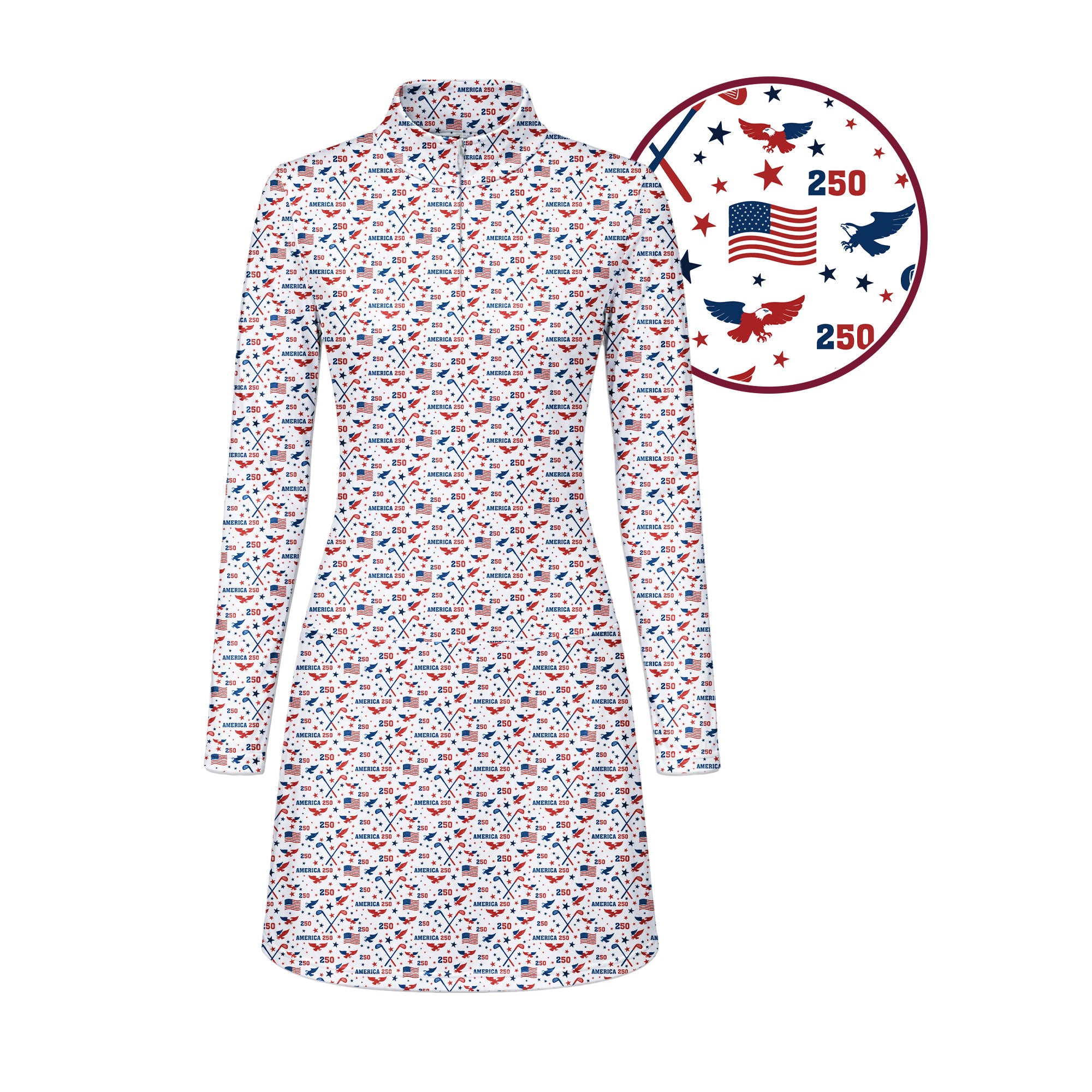 America 250 Fairways Long Sleeve Dress, Women's Golf Polo Dress, Long Sleeve Golf Dress, Dress with Pockets and Shorts – Gerbera Prints