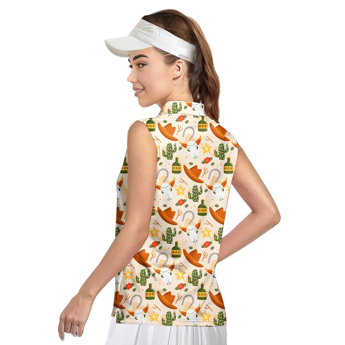 Cowboy Cowgirl Gift For Western Lovers Light Orange - Ladies Sleeveless Golf Polo Shirt