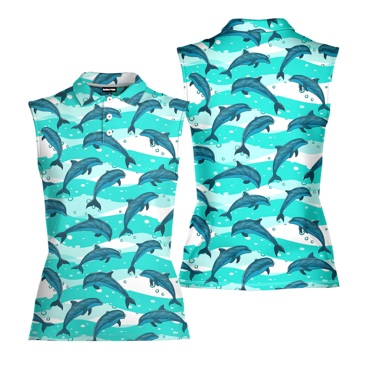 Realistic Dolphins In The Sea - Ladies Sleeveless Golf Polo Shirt