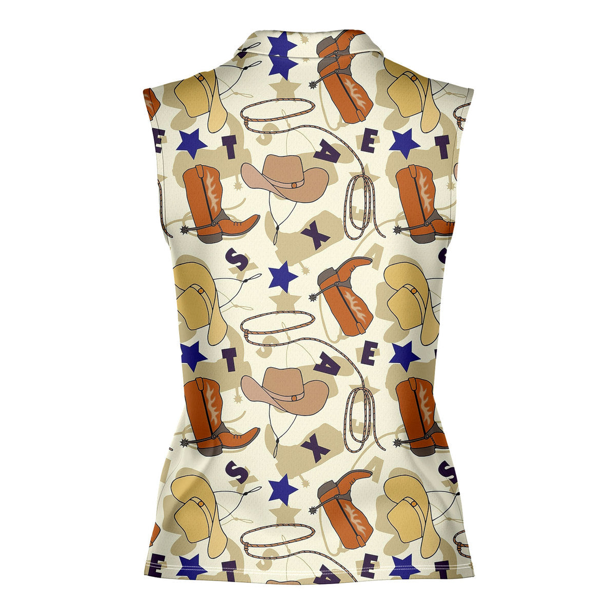 Texas Cowboy Boots Hat Rope Lasso - Ladies Sleeveless Golf Polo Shirt
