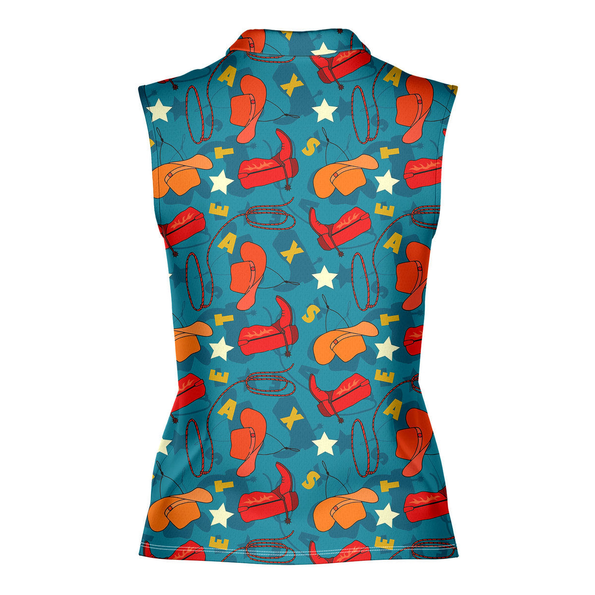 Texas Cowboy Style Green - Ladies Sleeveless Golf Polo Shirt