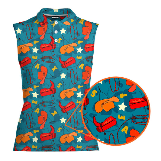 Texas Cowboy Style Green - Ladies Sleeveless Golf Polo Shirt