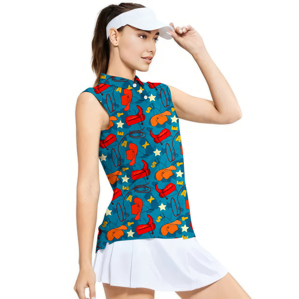 Texas Cowboy Style Green - Ladies Sleeveless Golf Polo Shirt