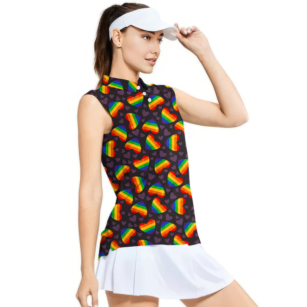 Rainbow Heart LGBT - Ladies Sleeveless Golf Polo Shirt