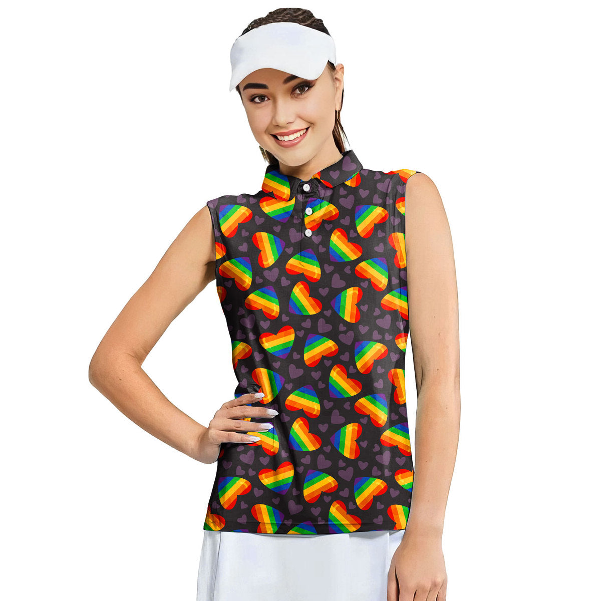 Rainbow Heart LGBT - Ladies Sleeveless Golf Polo Shirt