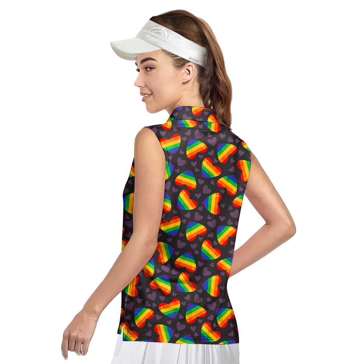 Rainbow Heart LGBT - Ladies Sleeveless Golf Polo Shirt