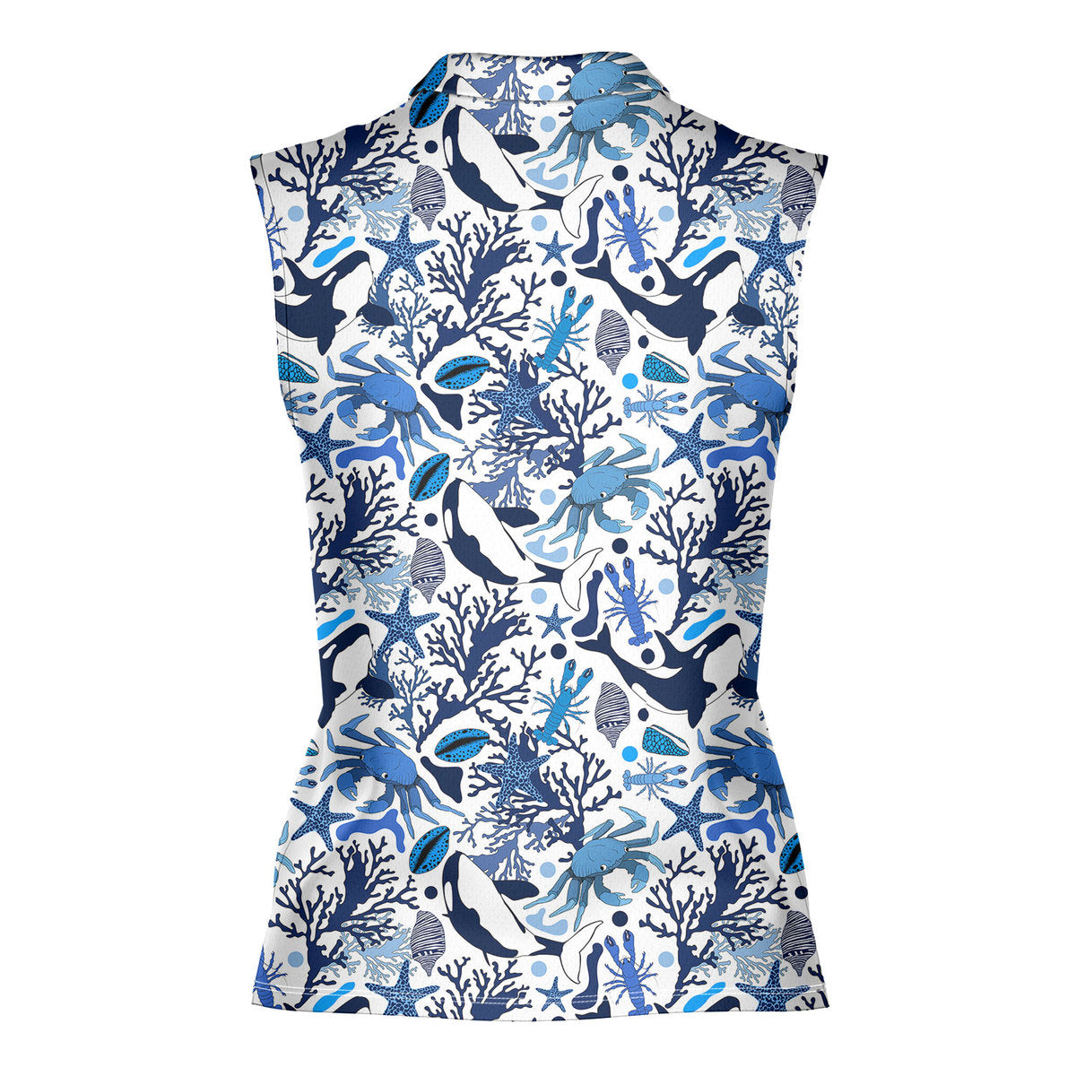 Life Of Ocean With Whales Crabs And Lobsters - Ladies Sleeveless Golf Polo Shirt
