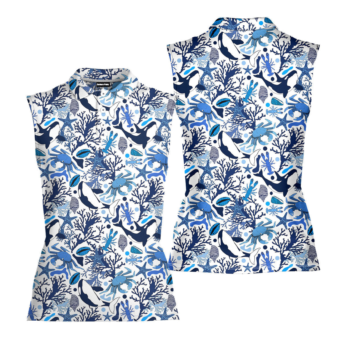 Life Of Ocean With Whales Crabs And Lobsters - Ladies Sleeveless Golf Polo Shirt