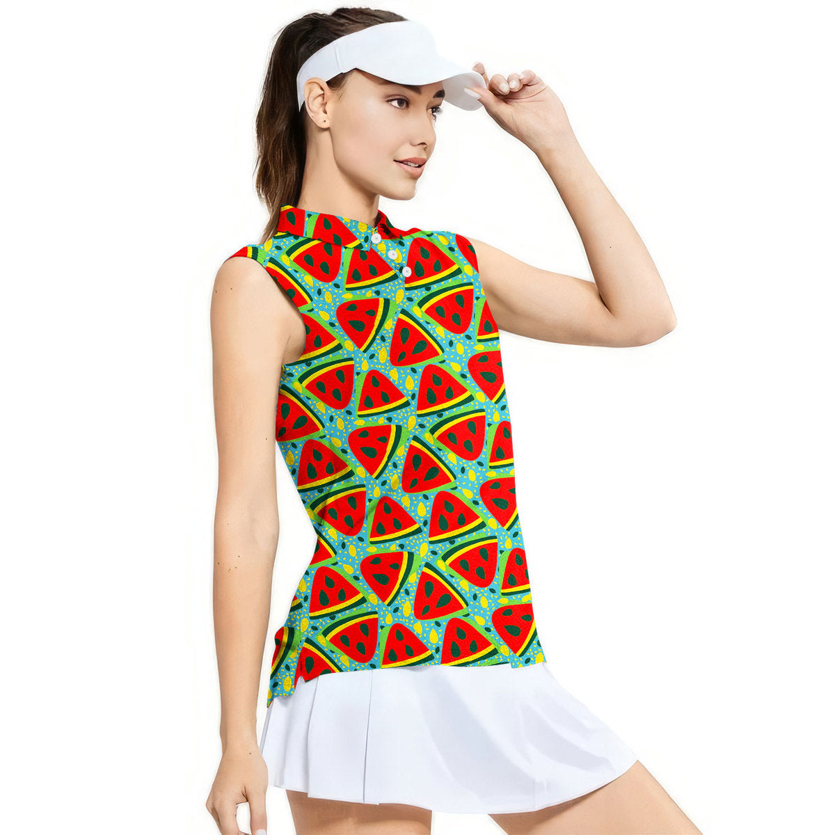 Watermelon Summer Fruit - Ladies Sleeveless Golf Polo Shirt