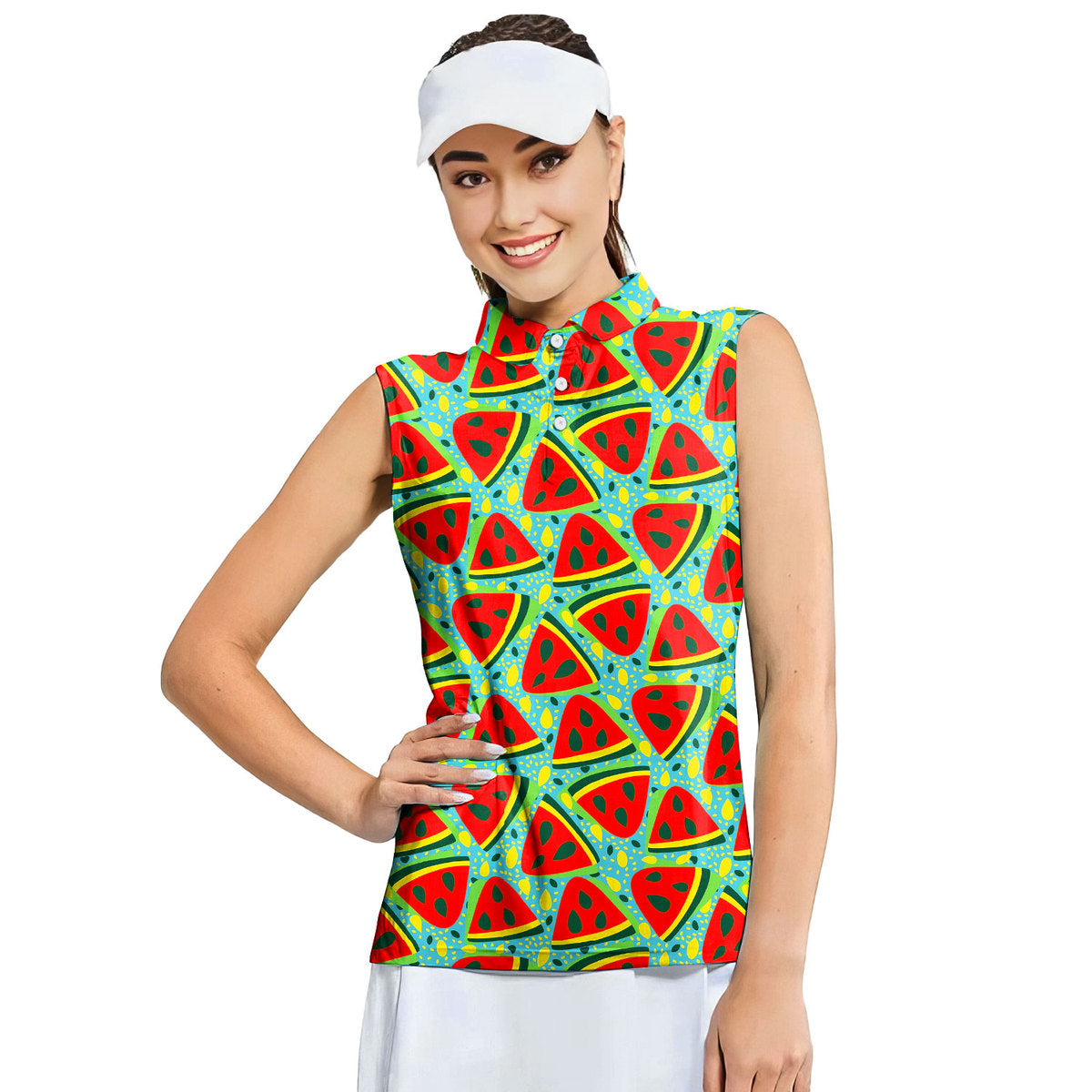 Watermelon Summer Fruit - Ladies Sleeveless Golf Polo Shirt
