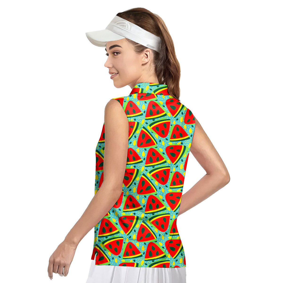 Watermelon Summer Fruit - Ladies Sleeveless Golf Polo Shirt