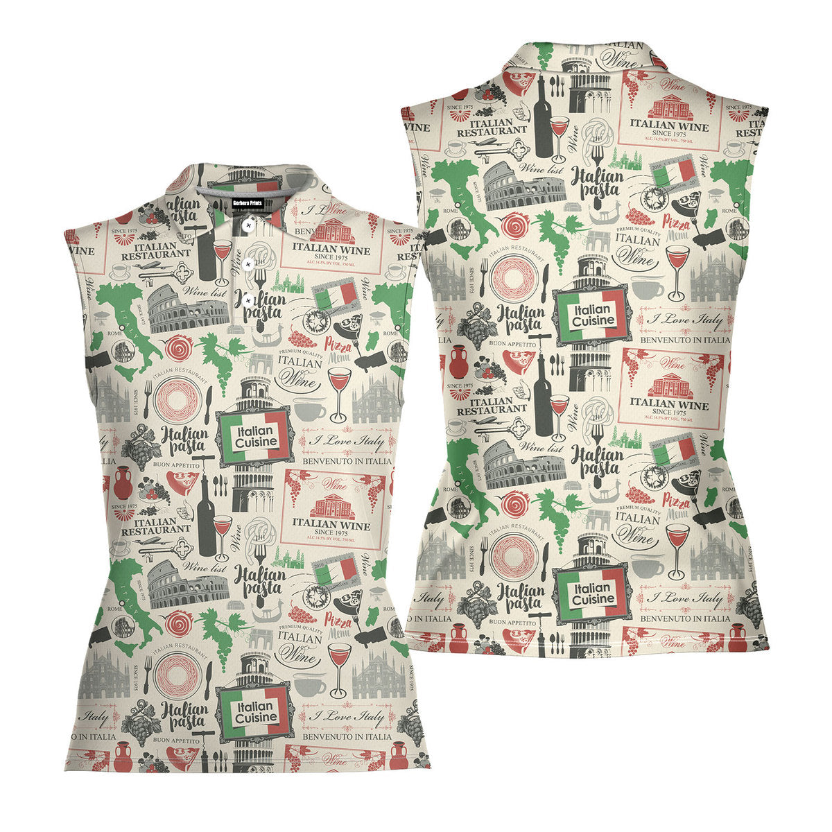 Italian Flag In Retro Style - Ladies Sleeveless Golf Polo Shirt