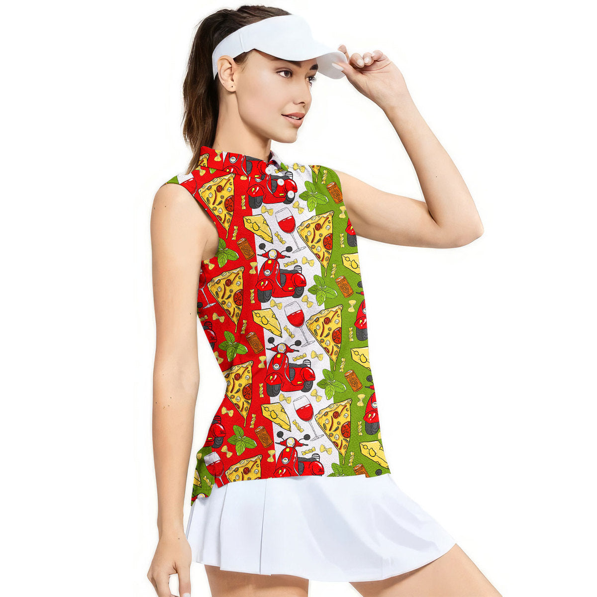 Italy Flag Pattern - Ladies Sleeveless Golf Polo Shirt