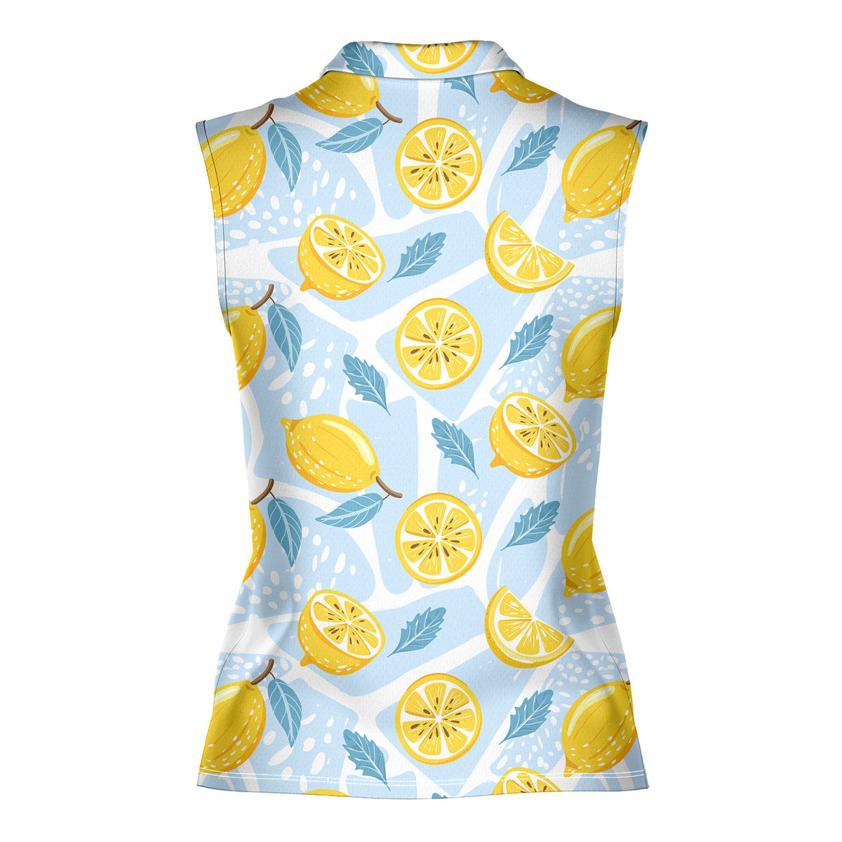 Blue Tropical Fresh Lemon With Mint Leaves - Ladies Sleeveless Golf Polo Shirt
