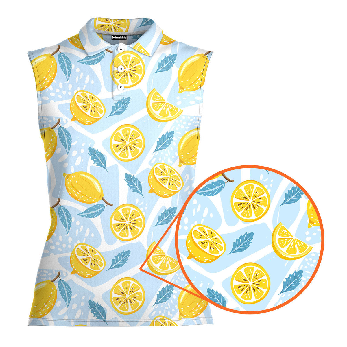 Blue Tropical Fresh Lemon With Mint Leaves - Ladies Sleeveless Golf Polo Shirt