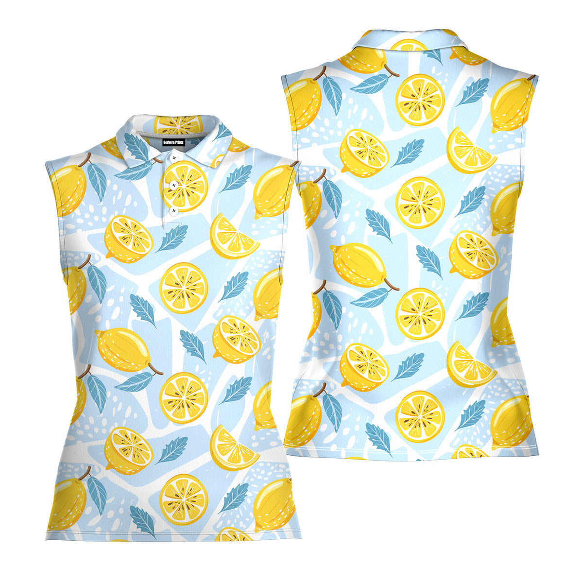 Blue Tropical Fresh Lemon With Mint Leaves - Ladies Sleeveless Golf Polo Shirt