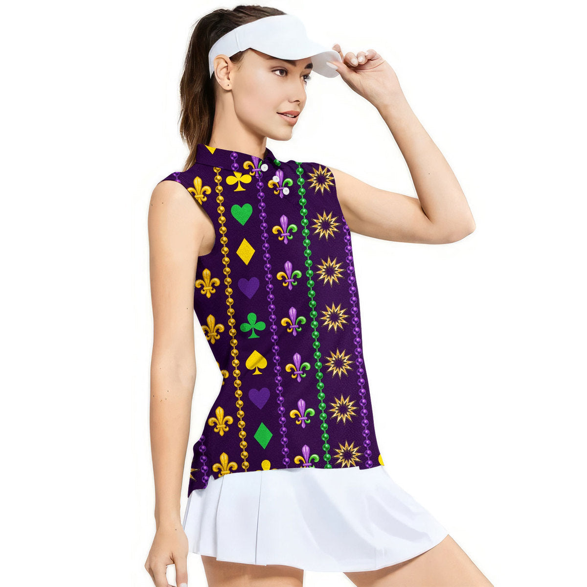 Mardi Gras Beads Purple - Ladies Sleeveless Golf Polo Shirt