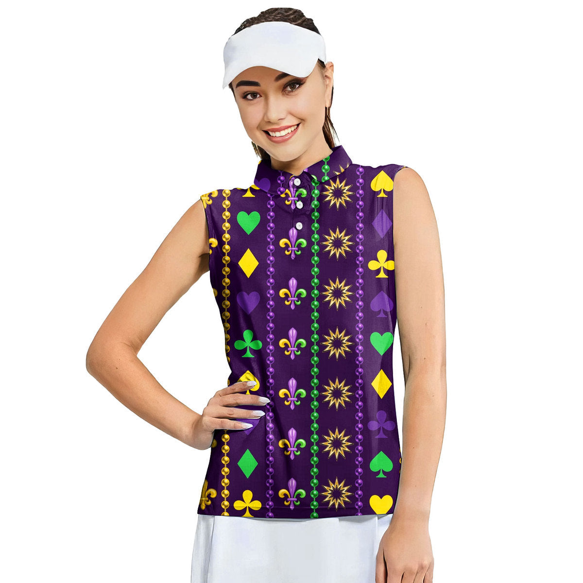 Mardi Gras Beads Purple - Ladies Sleeveless Golf Polo Shirt