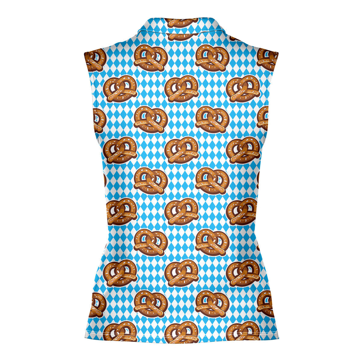 Oktoberfest Pretzels Blue Checkered - Ladies Sleeveless Golf Polo Shirt