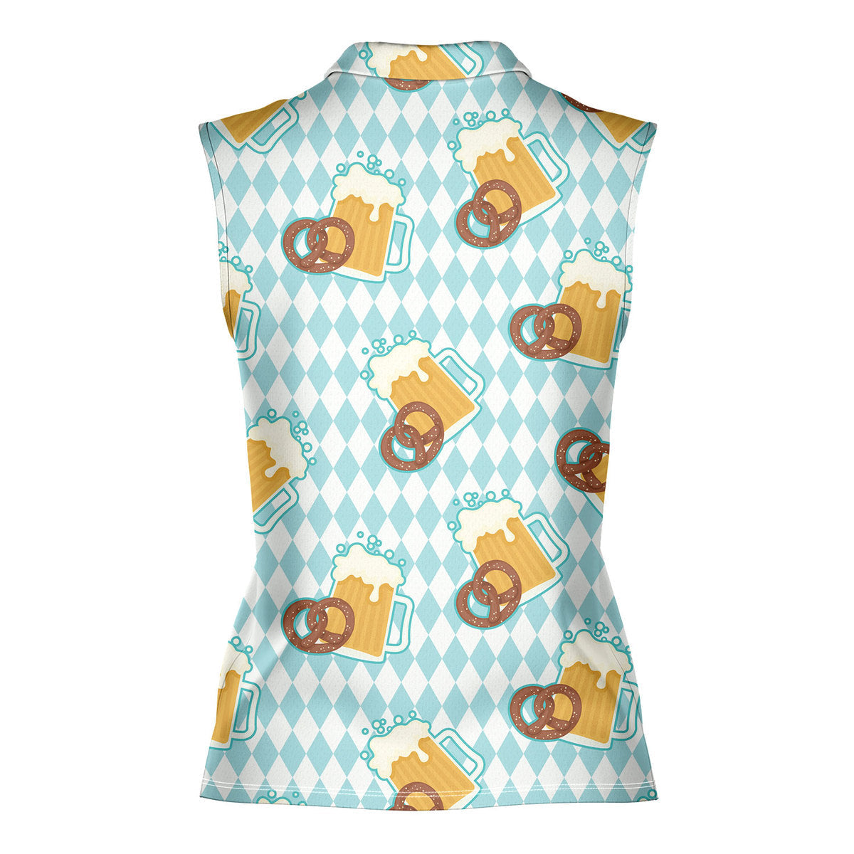 Oktoberfest Beer And Pretzels Blue Checkered - Ladies Sleeveless Golf Polo Shirt