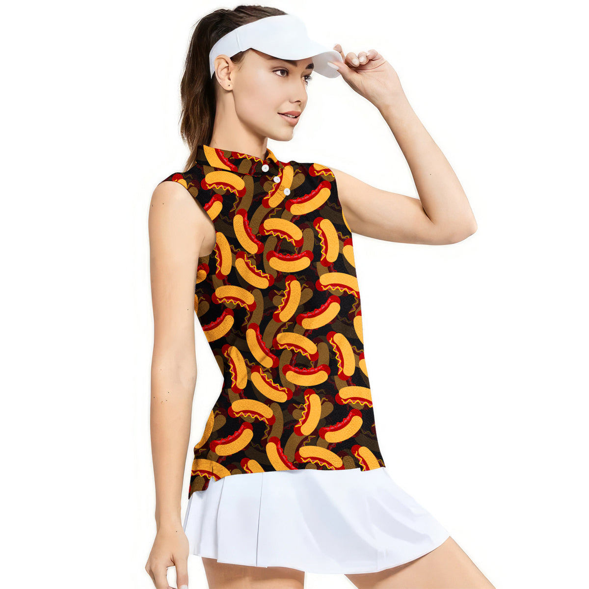 Hot Dogs Fast Food Lover National Hot Dog Day - Ladies Sleeveless Golf Polo Shirt