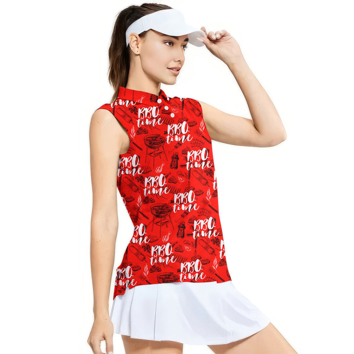 Grill And Barbecue National BBQ Day Red - Ladies Sleeveless Golf Polo Shirt