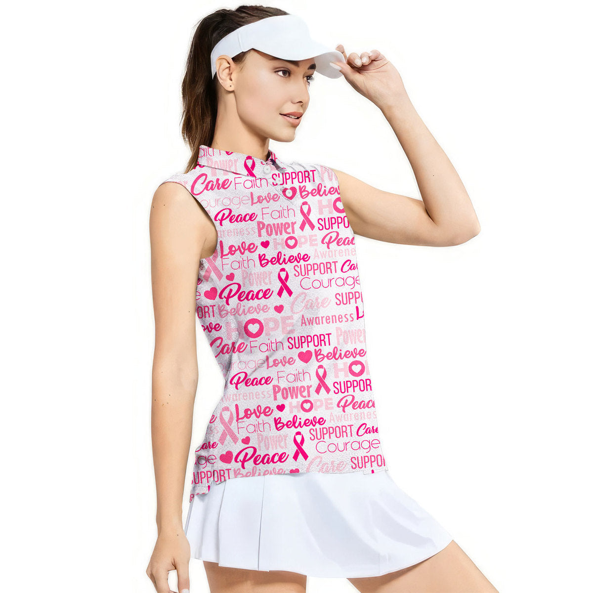 Be Strong Pink - Ladies Sleeveless Golf Polo Shirt