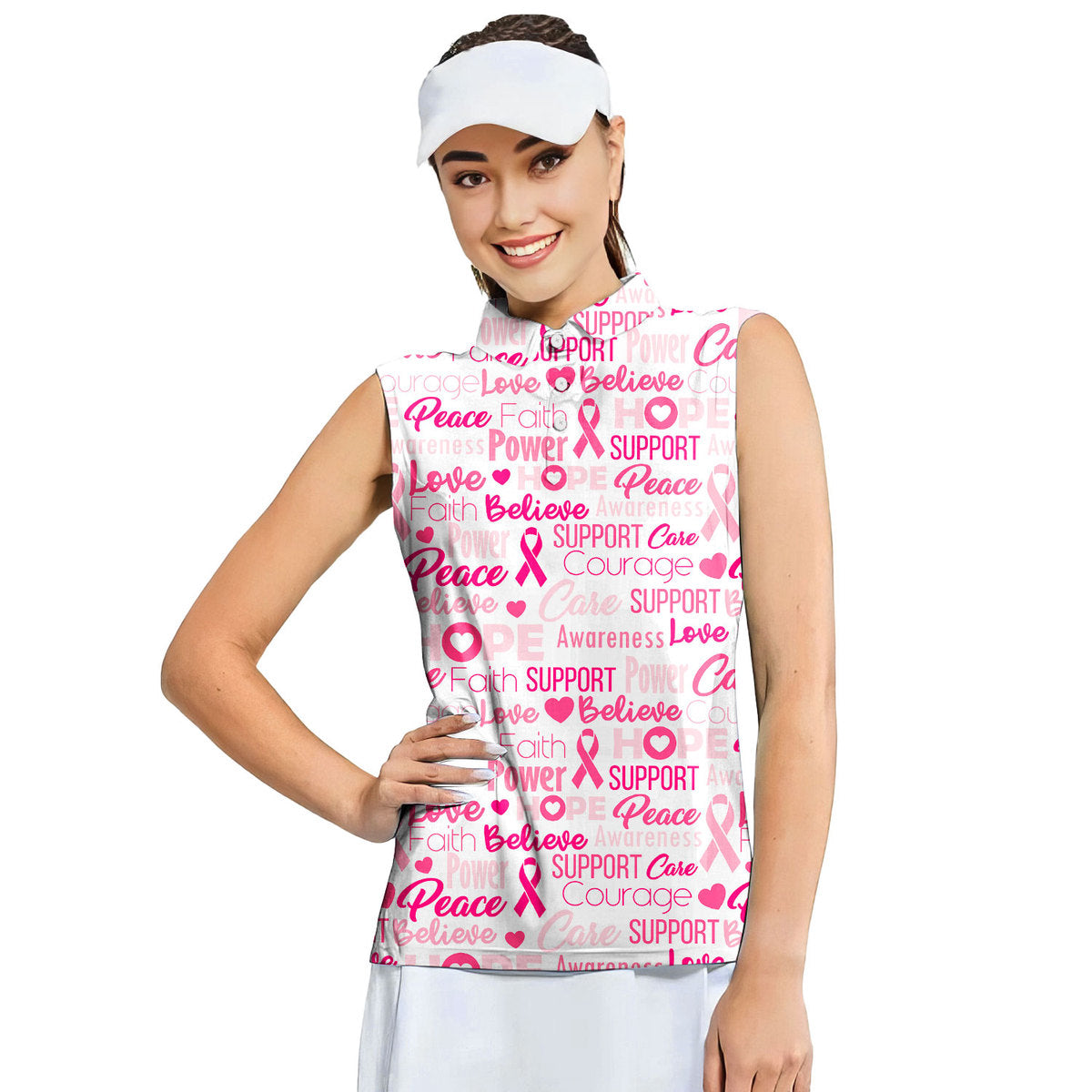 Be Strong Pink - Ladies Sleeveless Golf Polo Shirt
