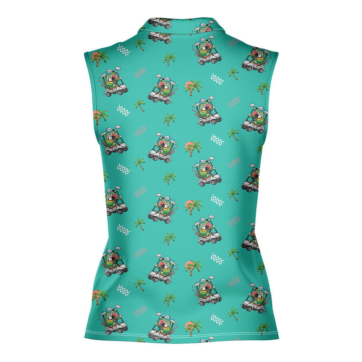 Parrot Drives Golf Cart - Ladies Sleeveless Golf Polo Shirt
