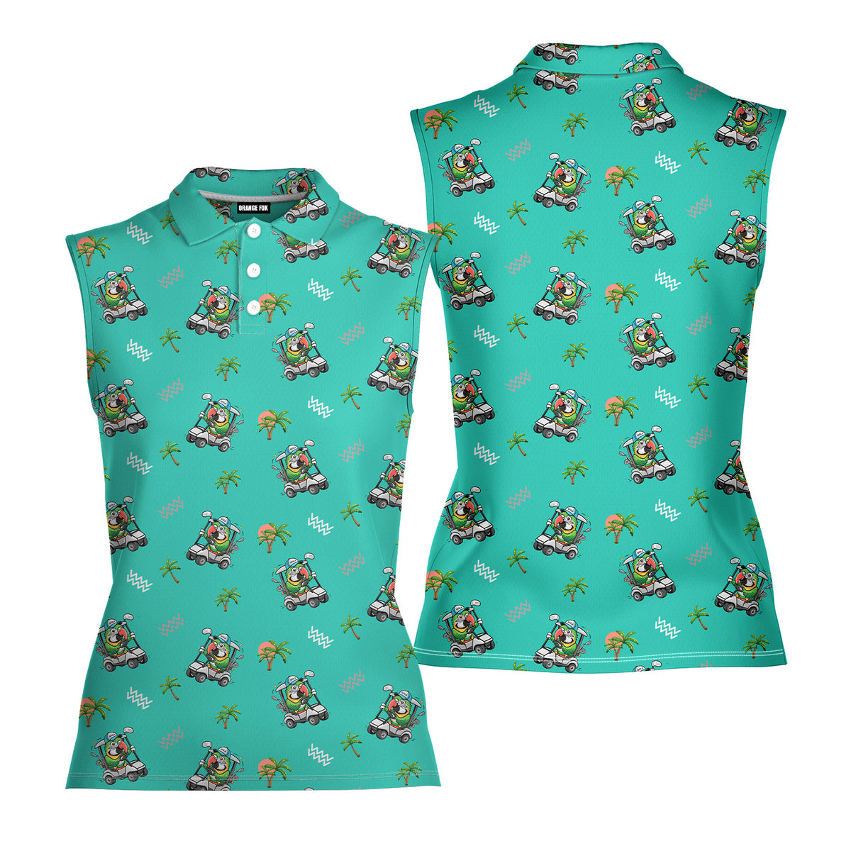 Parrot Drives Golf Cart - Ladies Sleeveless Golf Polo Shirt