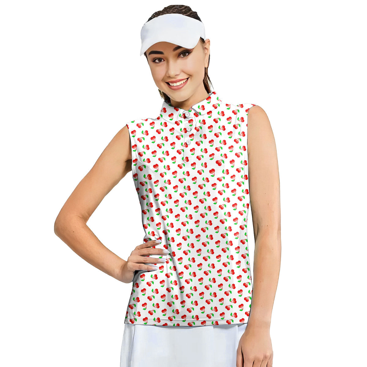 Fruits Cherry Breast - Ladies Sleeveless Golf Polo Shirt