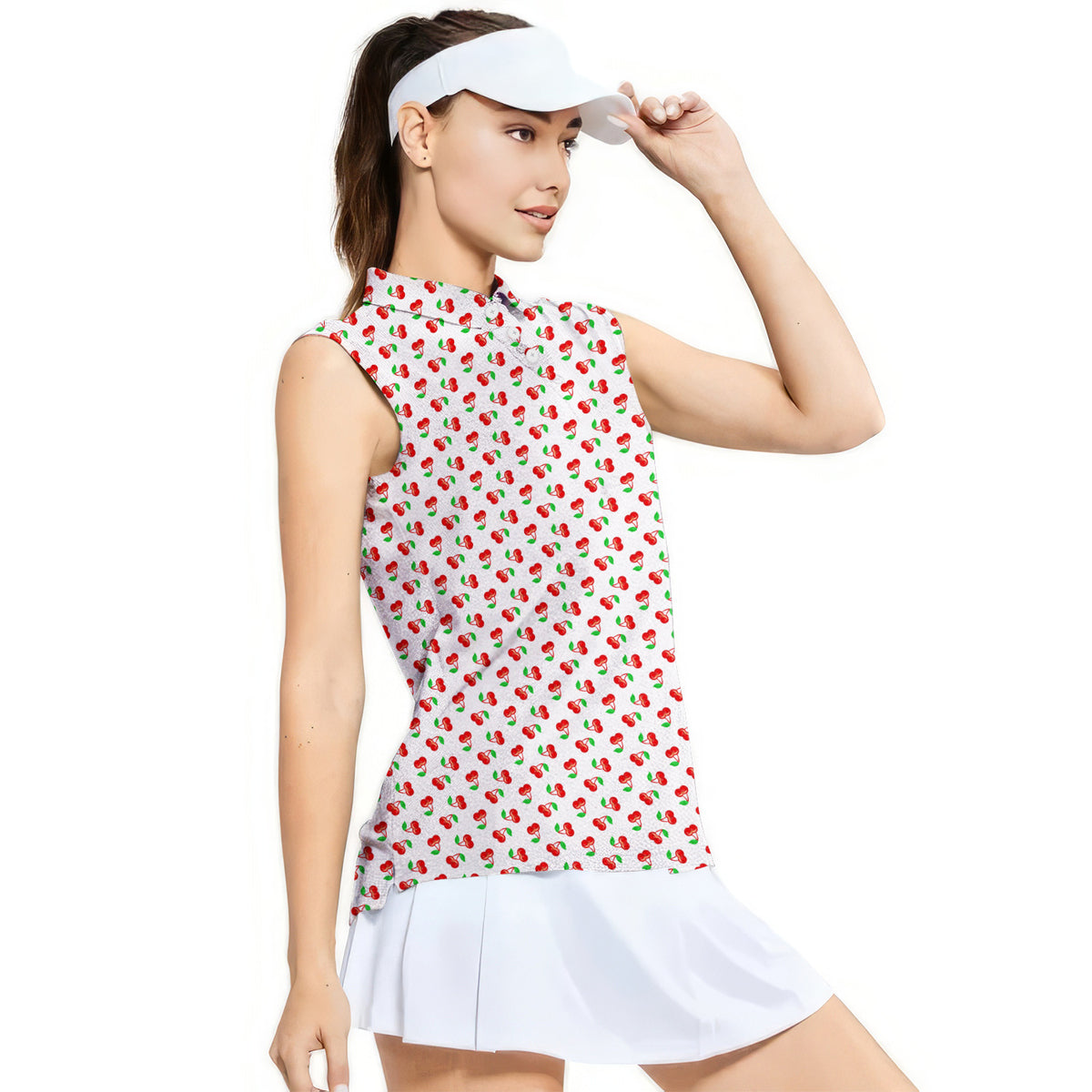 Fruits Cherry Breast - Ladies Sleeveless Golf Polo Shirt
