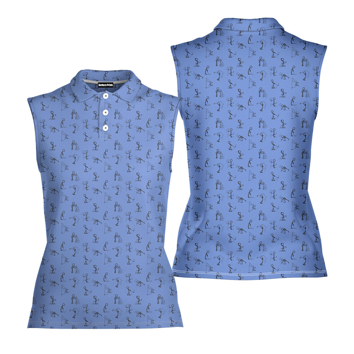 Stickfigures Playing Golf - Ladies Sleeveless Golf Polo Shirt