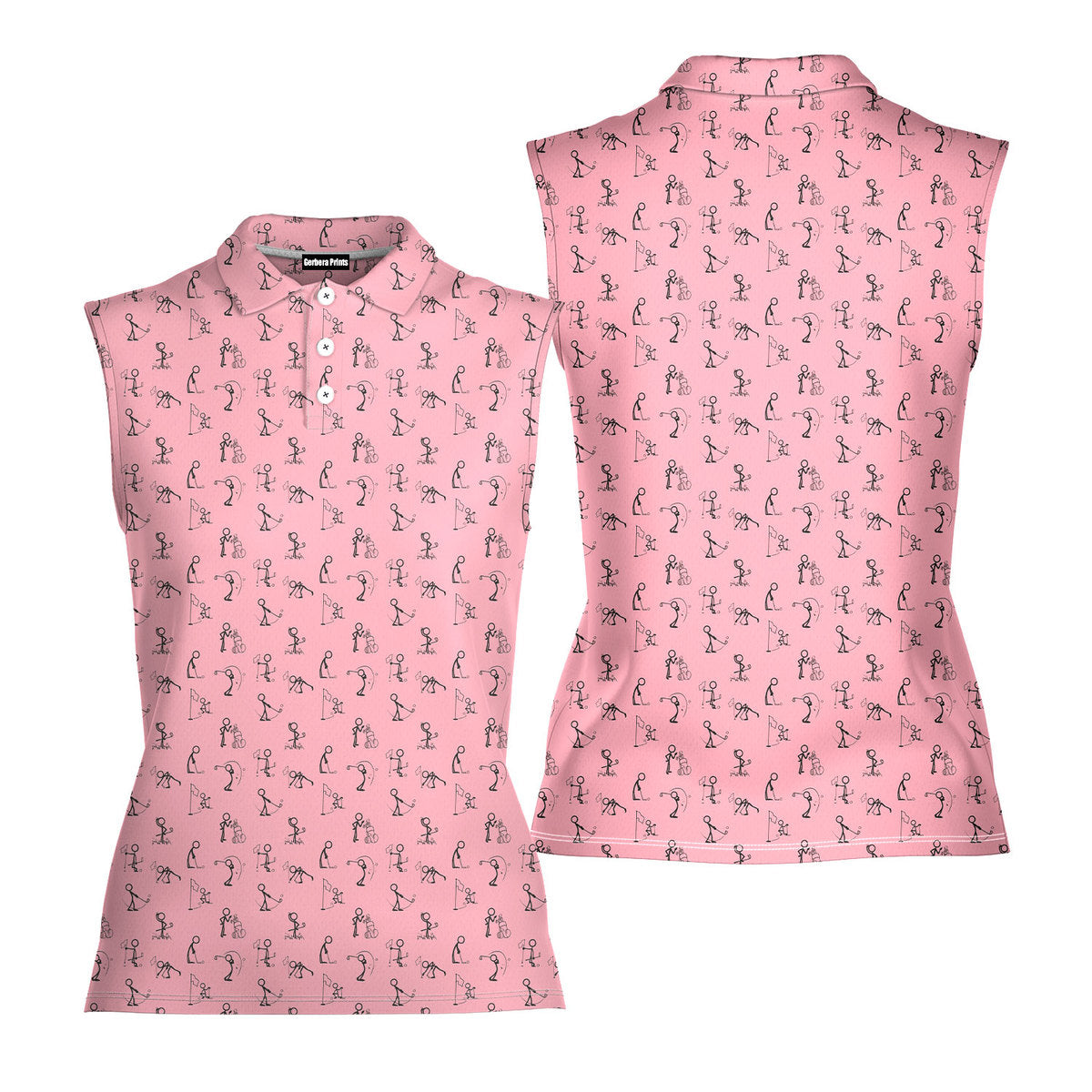 Stickfigures Playing Golf - Ladies Sleeveless Golf Polo Shirt