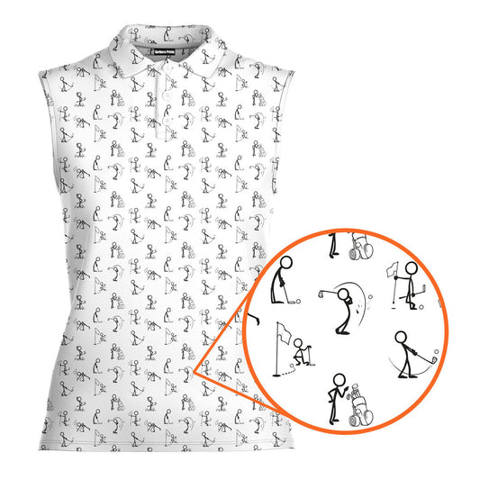 Stickfigures Playing Golf - Ladies Sleeveless Golf Polo Shirt