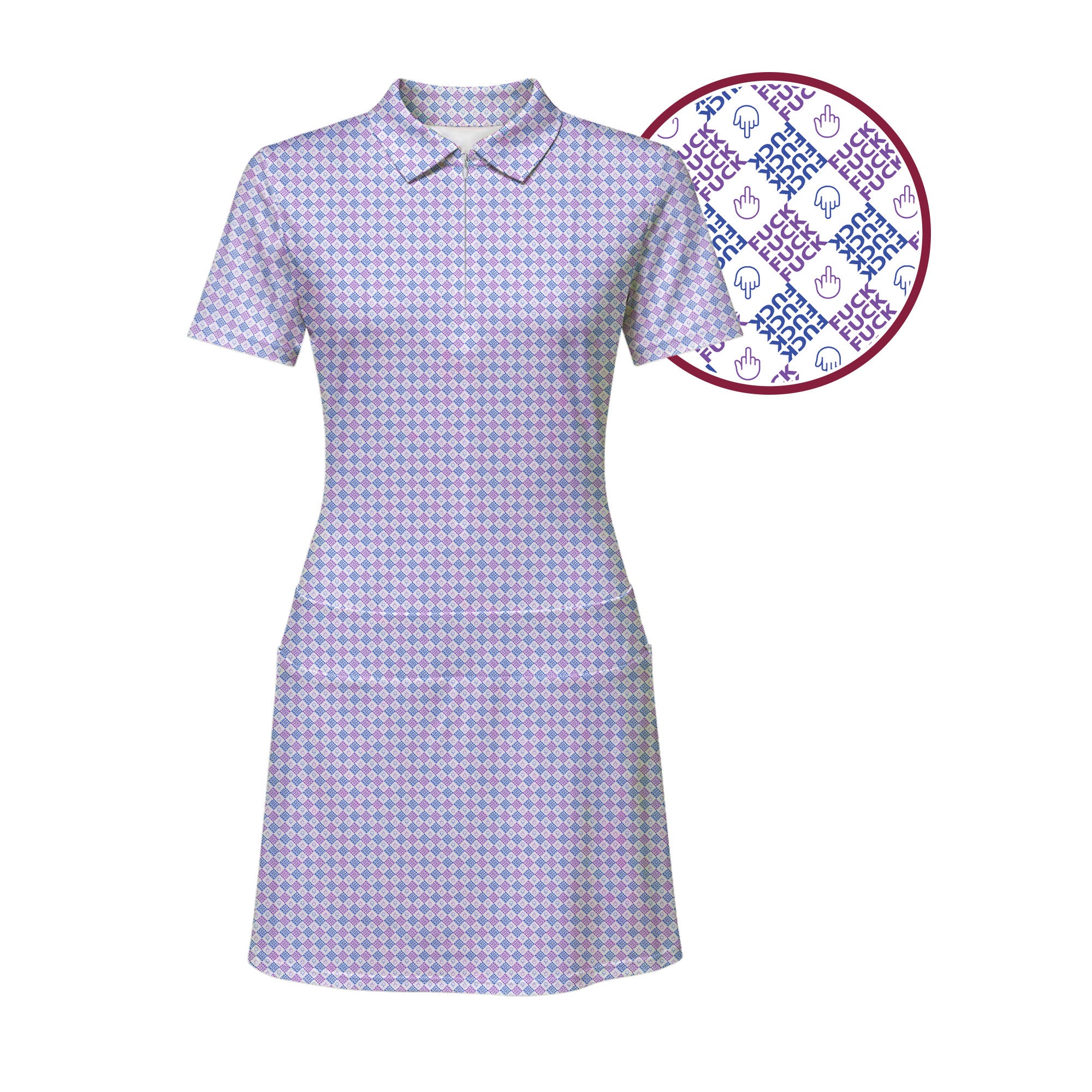 Polite Flip-Off Short Sleeve Dress, Women's Funny Golf Polo Dress, Golf Zipper Dress with Built-in Shorts, Dress with Pockets and Shorts – Gerbera Prints