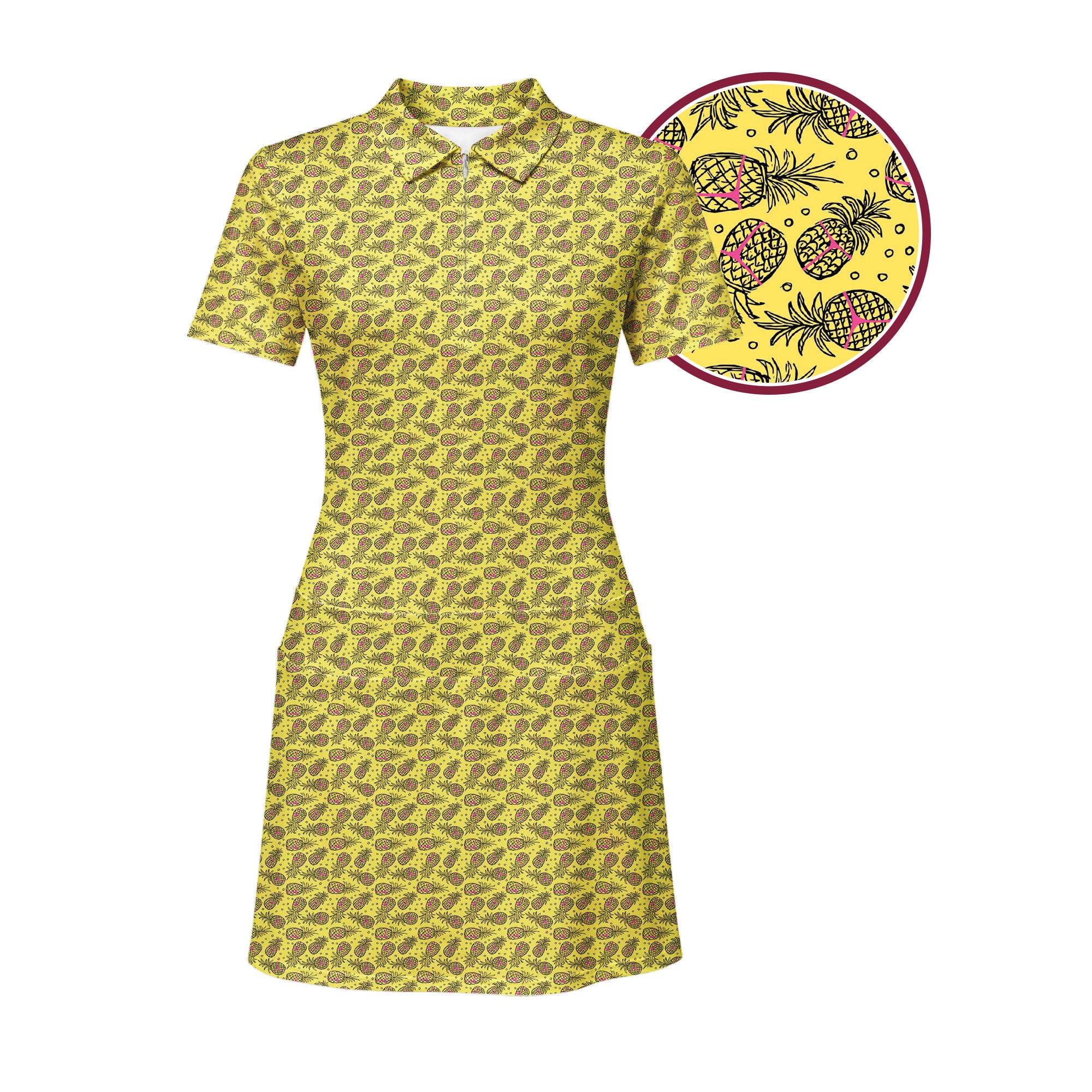 Pineapple Slut Short Sleeve Dress, Women's Golf Polo Dress, Funny Golf Dress, 2XL