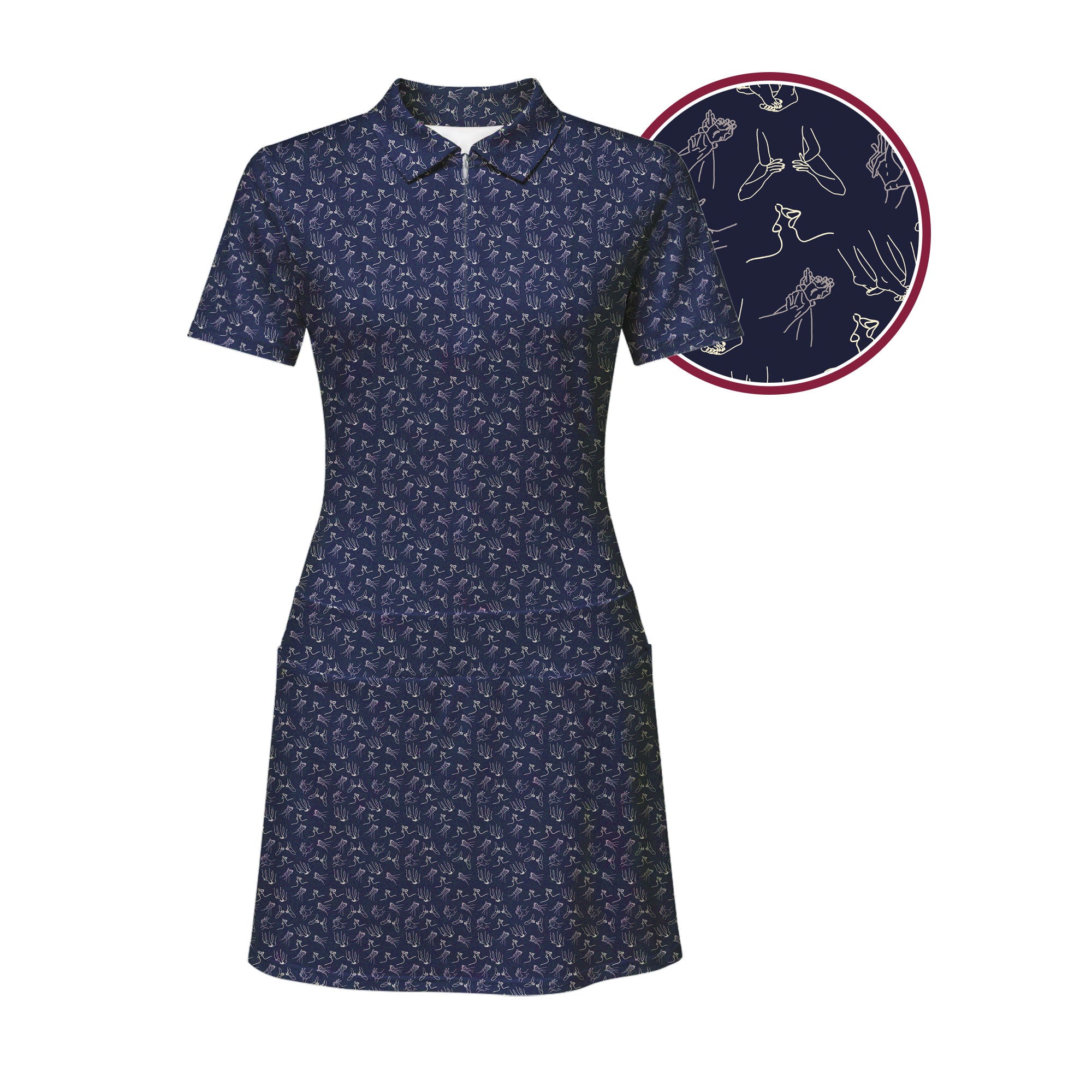 golf dresses for women Thirsty Short Sleeve Dress, Women's Polo Dress, Golf Women, Golf Zipper Dress with Built-in Shorts – Gerbera Prints making it ideal for color:royal blue $20 & UNDER Women's Velvet Shrug Dresses