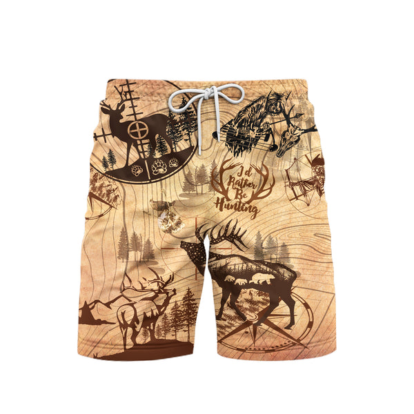 Amazing Hunting Deer Brown Swim Trunks With Mesh Lining For Men
