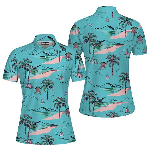 Blue Hawaii Island Polo Shirt For Women