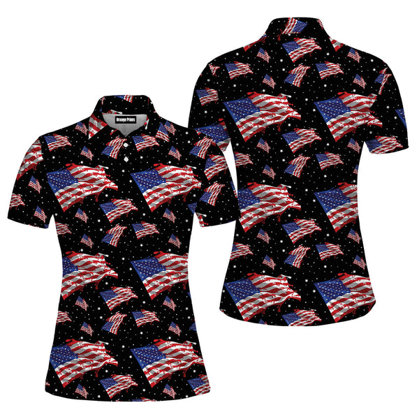 Independence Day 4th Of July American Flag Polo Shirt For Women