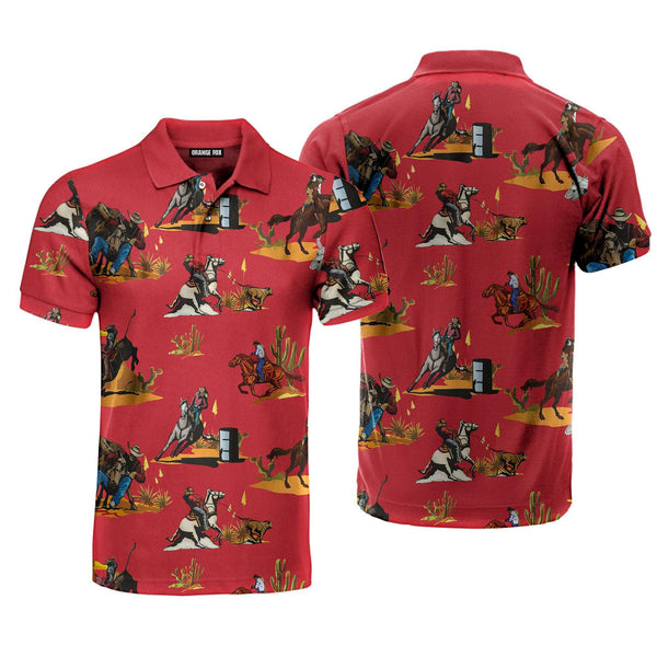 Rodeo Seamless Pattern Red Texas Cowboy Polo Shirt For Men