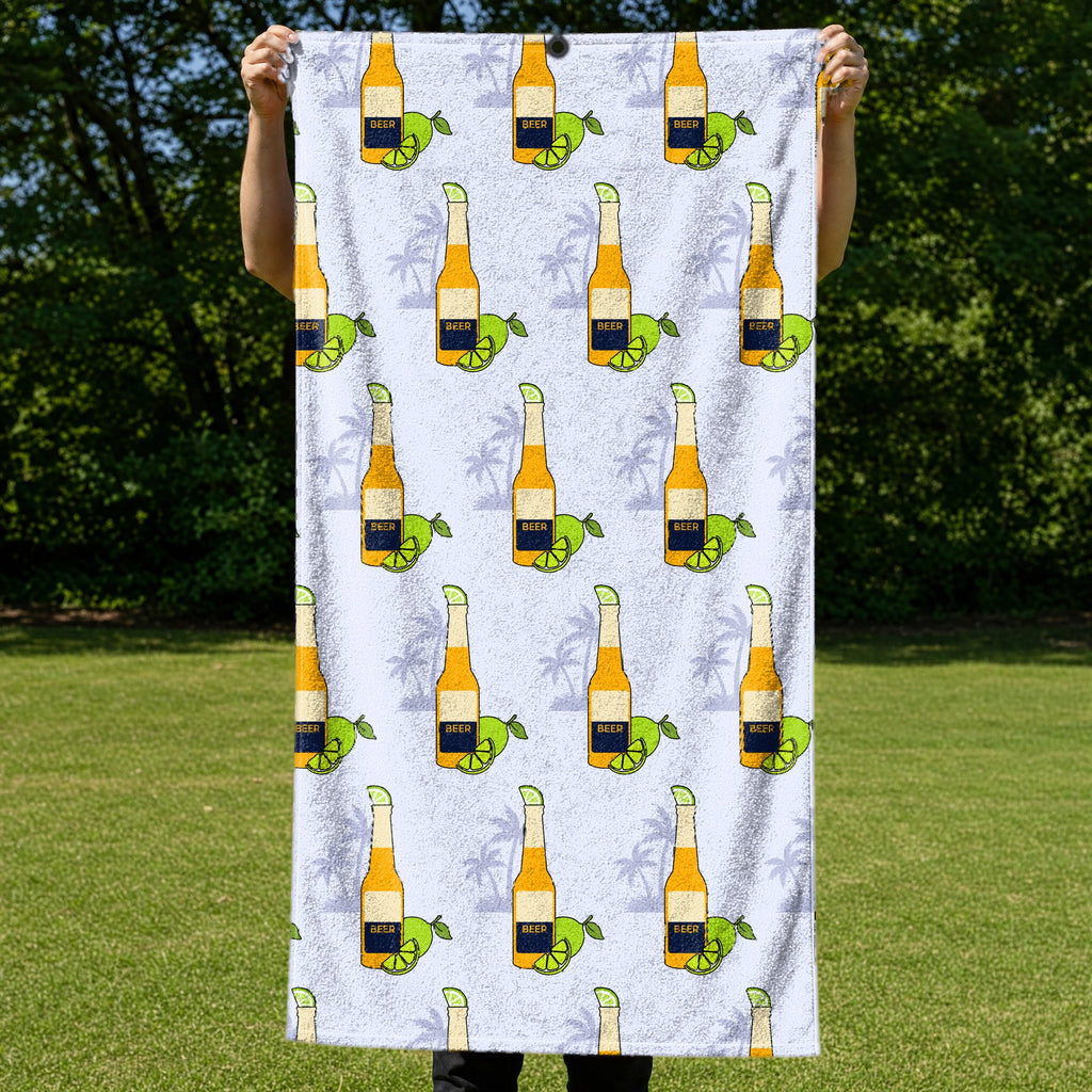 19th Hole Beer O'Clock Somewhere Full-Size Towel & Car Seat Cover - Held Open