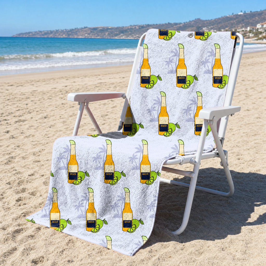 19th Hole Beer O'Clock Somewhere Full-Size Towel & Car Seat Cover - On a Beach Chair