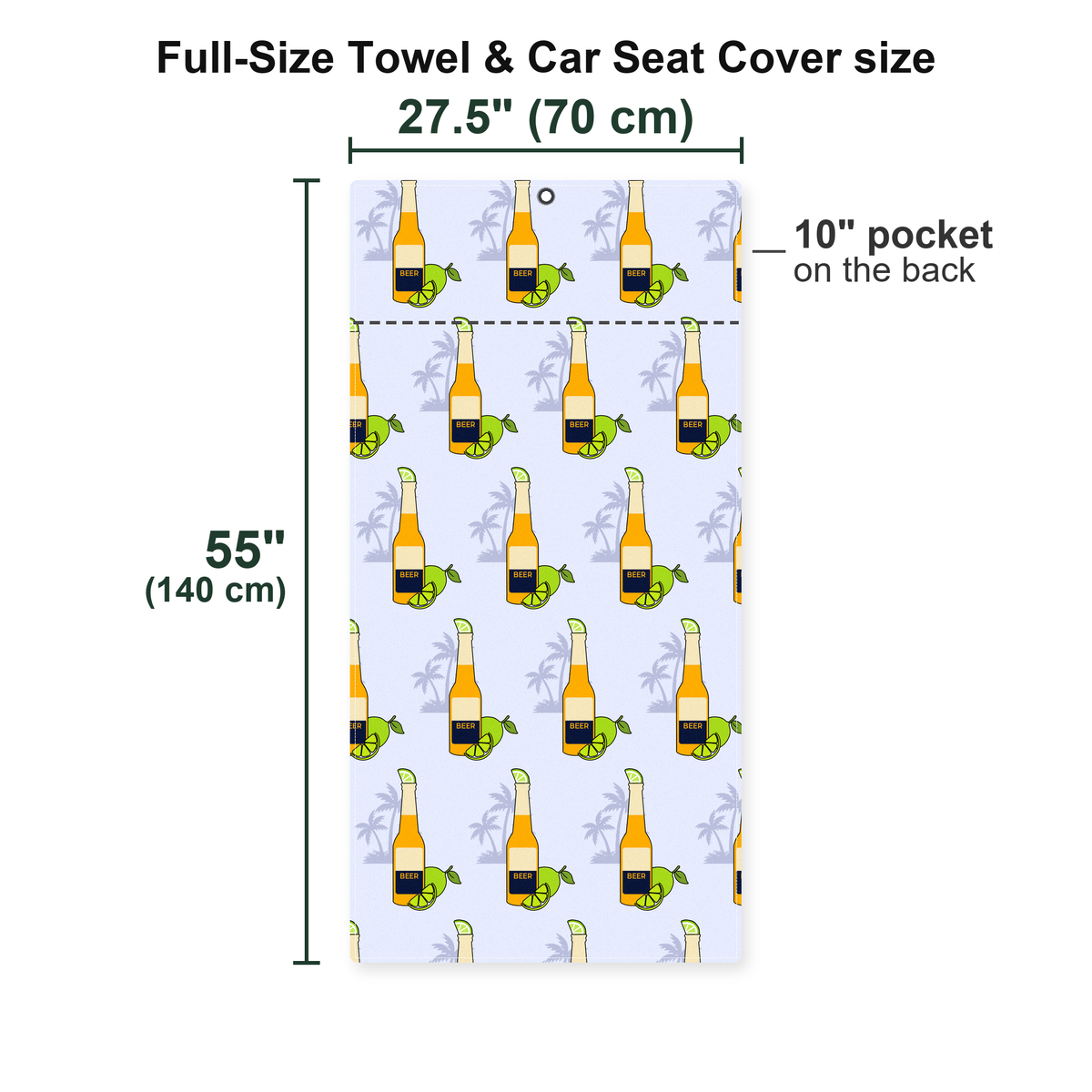 19th Hole Beer O'Clock Somewhere Full-Size Towel & Car Seat Cover - Size Chart